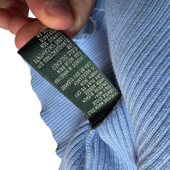 Lauren Ralph Lauren Ribbed Knit Top S Blue V-Neck Long Sleeve Minimalist Fit - Picture 5 of 6